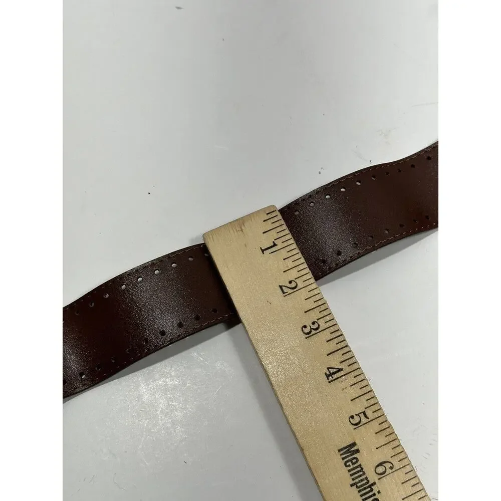 Fashion Belt Women Brown 100% PU Acrylic Large Buckle Embossed Faux‎ Sz 2X